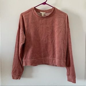 F21 Dusty Rose Velour Cropped Sweatshirt